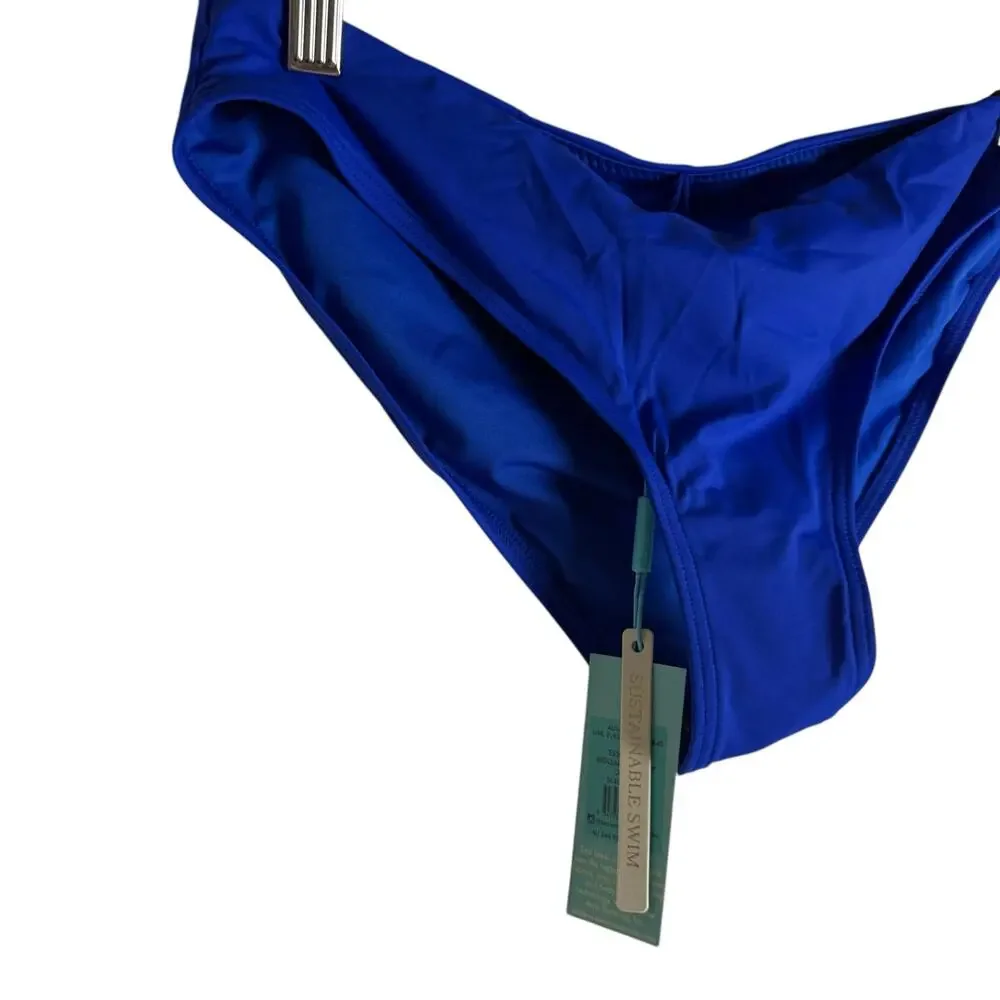 Sea Level Essentials Cobalt Blue Ruffled Hipster Two Piece Bikini Swimsuit Set 8 - Picture 12 of 13